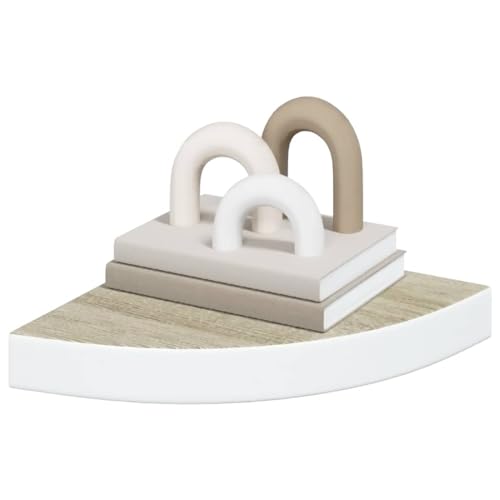 Étagères d'angle murales chêne et blanc 25cm lot de 2 en MDF avec fixation invisible - 5
