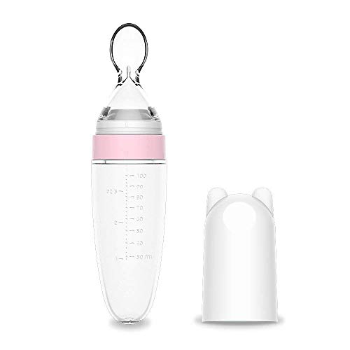 Burabi Silicone Squeeze Feeding Spoon, Baby Food Dispensing Spoon With Dust Cover, BPA Free