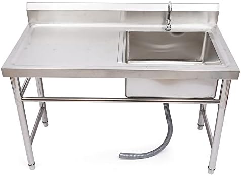 Compartment Commercial Kitchen Sink Outdoor Sink Restaurant Sink 304 Stainless Steel Utility Sink with Faucet & Drainboard, Free Standing Sink Stainless Steel Sink with Prep Table Large Single Bowl