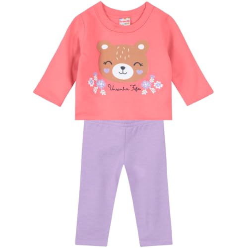 Conj. Bebê Moletom e Legging Flanelada Ursinha Brandili Menina Rosa e Lilás (rosa, M (6-9 meses))