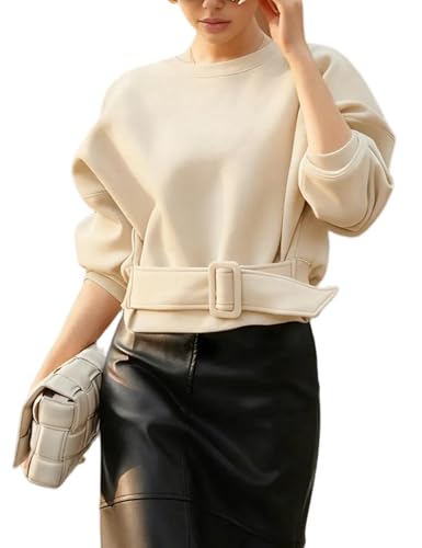 Yidarer Women Pullover Sweatshirts Cropped Crewneck Long Sleeve Belted Casual Y2K Lace Up Tops 2025 Fall Outfits