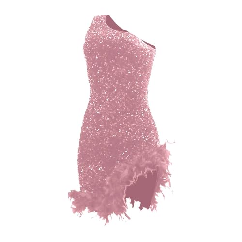 Vestido de mujer con hombros descubiertos, con lentejuelas y plumas y abertura lateral, elegante, rojo, S