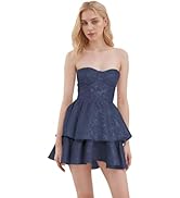 Hoepoly Embroidery Satin Short Homecoming Dress for Teens Straplesss Tiered Mini Prom Party Cockt...