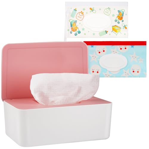 Image of Whiidoom Diaper Wipes Dispenser Wipes Holder, Wipes Tissue Case Keeps Wipes Fresh Tissue Wipes Container with Lid (Pink)