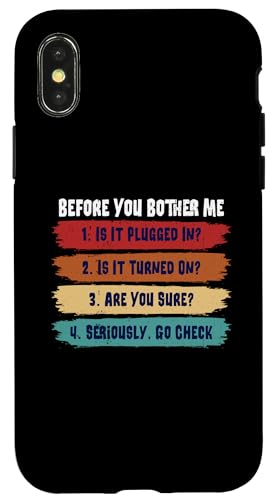 Carcasa para iPhone X/XS Before You Bother Me Is It Plugged-In Funny IT Tech Support