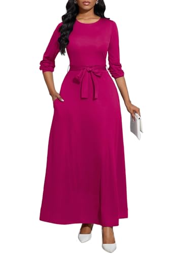 Image of BubFee Long Dress for Women Casual Long Sleeve Dresses Maxi Dress Empire Waist Loose with Belt