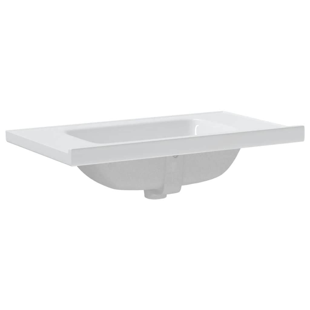 Évier de Salle de Bain Blanc 81x48x19,5 cm Rectangulaire Céramique Finition Brillante Lavabo de Lieu de Travail avec Trou de Trop-plein Vasque pour Toilettes Salles d'eau Facile à Nettoyer
