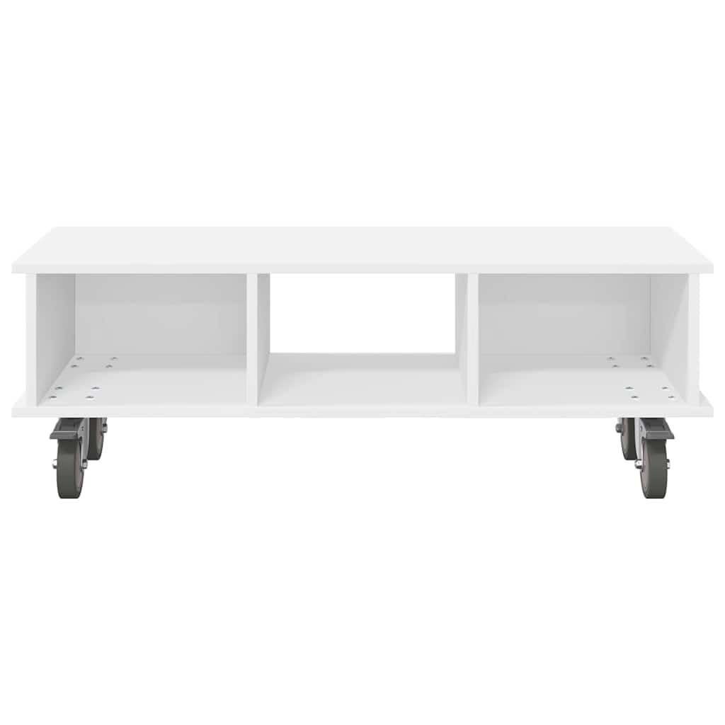 Stojak na telewizor, biały, materiał drewnopochodny, 100 x 35 x 35 cm, do salonu, na ławkę telewizyjną, meble multimedialne ze schowkiem, otworem na kabel i przegródkami, do odbiornika, kina
