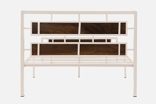 Image of Zeek Metal Queen Size Bed Without Storage | Wrought Iron Double Bed with Headboard & Footboard | Sturdy Powder Coated Platform Bed Queen Size Cot for BedroomLivingRoom Ivory (75x60)