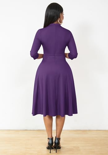 Image of Nmoder Casual Dresses for Women Semi Formal Fit and Flare 3 /4 Sleeve A-line Church Work Dress with Pockets