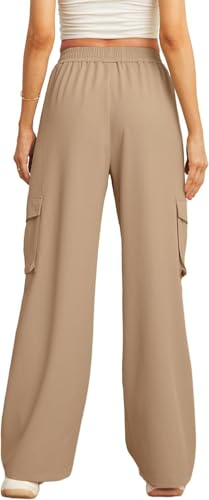 Women's Casual Wide Leg Cargo Pants Elastic High Waist Baggy Long Pants Teen Y2K Straight Trouser Streetwear3