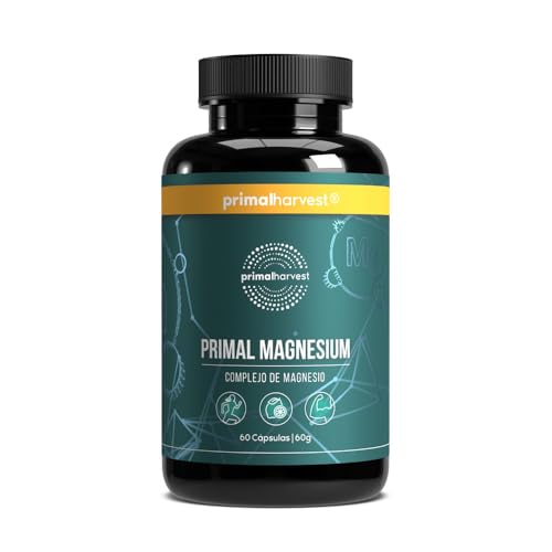 Primal Magnesio por Primal Harvest - Complejo de suplementos de magnesio con Malato de Magnesio, Biglycinate, Dicitrato Tri-Magnesio, Zinc y Vitamina C, 60 Cápsulas