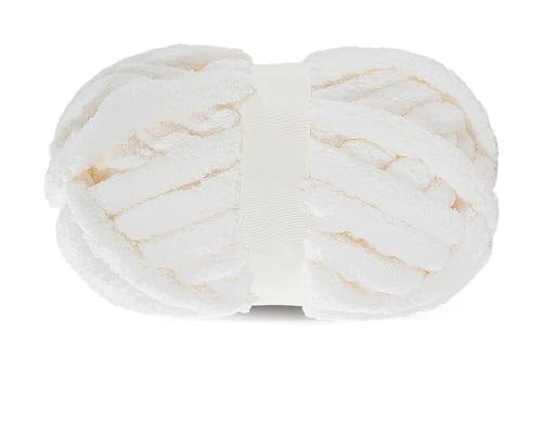 Image of ProKart Premium Blankie Wool, Plush & Cuddly, Chenille Yarn Supersoft Hand Knitting Wool Ball | Adult, Sweaters, caps, Throws, Home Furnishing, Scarves, Blankets (Pure White, 100gms x 2 Pack)