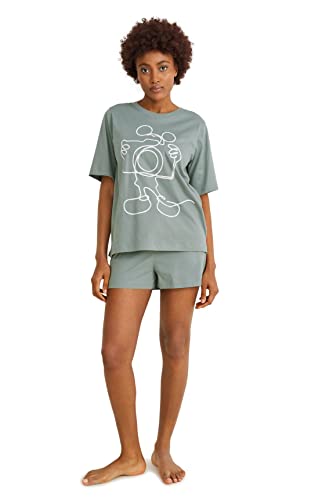 C&A Damen Shorty Pyjamas Set|2er Pack Baumwolle Motivprint|Unifarben Micky...