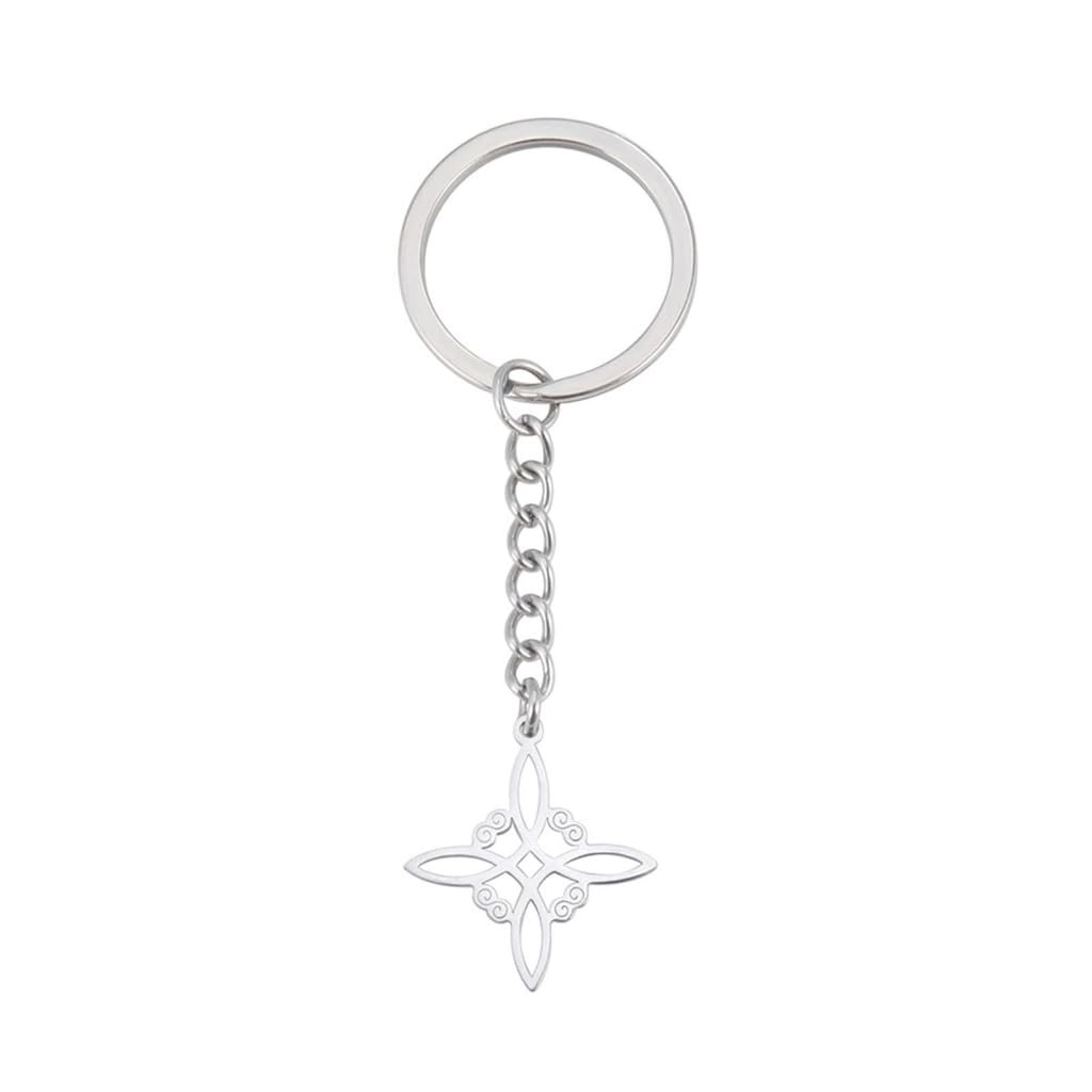 Vdaxvme Stainless Steel Knot Keyring Witch Knot Keychain Witchcraft Symbol Amulets Jewelry Geometric Pendant Keychain, Silver