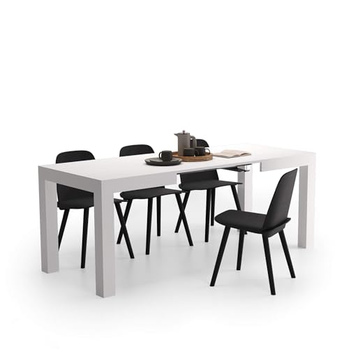 MOBILI FIVER, Mesa de Cocina Extensible First, 120(200) x80 cm, Color Fresno Blanco, para 6-8 Personas, Mesa Extensible de Comedor, Mesa Cocina, Salon, Made In Italy