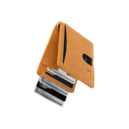 Kings Loot Money Clip Slim Minimalist Wallet for Men | RFID Blocking Leather Design with Money Clip | Front Pocket Bifold Holds 12 Cards | Stylish & Compact Wallets (Buckskin)