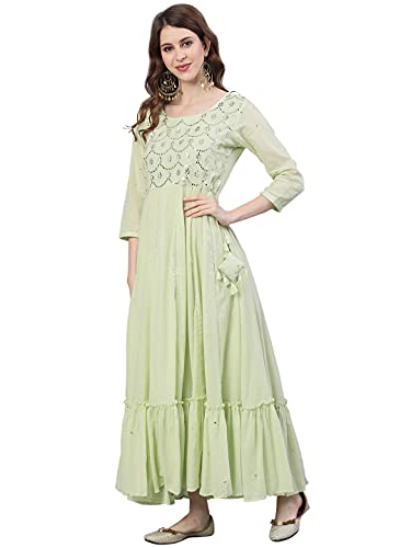 Image of Ishin Women's Cotton Regular Fit Anarkali Kurta