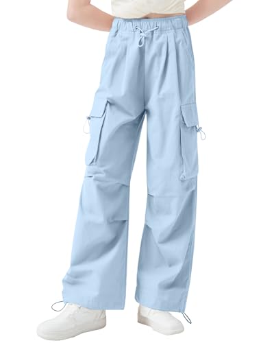 Image of AOWKULAE Girls Cargo Pants Casual Drawstring Jogger Sportswear Parachute Pants
