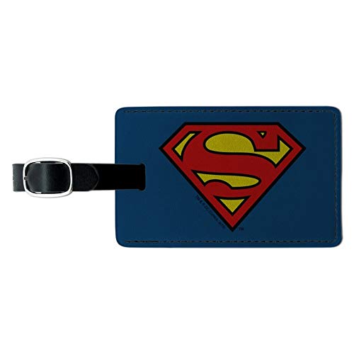 Superman Classic S Shield Logo Rectangle Leather Luggage Card Carry-On ID Tag