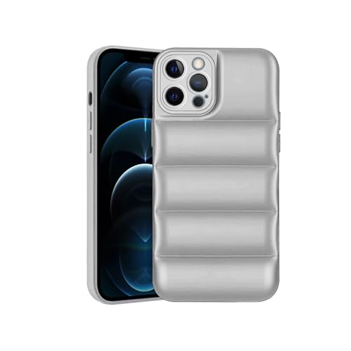 Image of Amazon Brand - Solimo Puffer Case Camera Protection Soft Back Cover for Apple iPhone 12 Pro Max - Silver