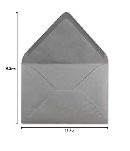 50 DIN C6 Briefumschläge Grau - 11,4 x 16,2 cm - 120 g/m² Nassklebung Brief-Hüllen ohne Fenster für Einladungen von Ihrem Glüxx-Agent