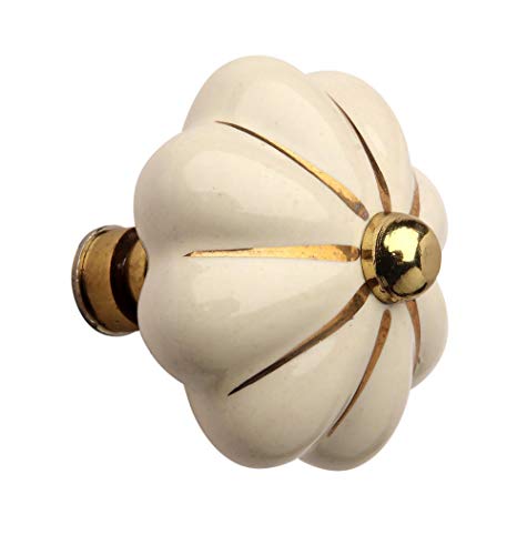 Image of Fluted Ceramic Polished Brass Cabinet /Drawers Knob Cream /Gold (12)