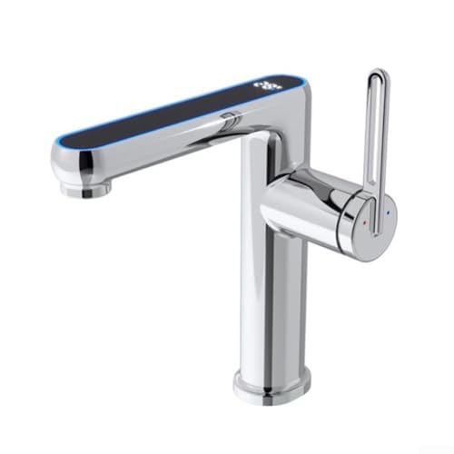 Floweringbeter Robinet de lavabo en laiton avec indicateur de température LED et pulvérisateur double mode, deux tuyaux de 60 cm pour l'alimentation en eau chaude et...