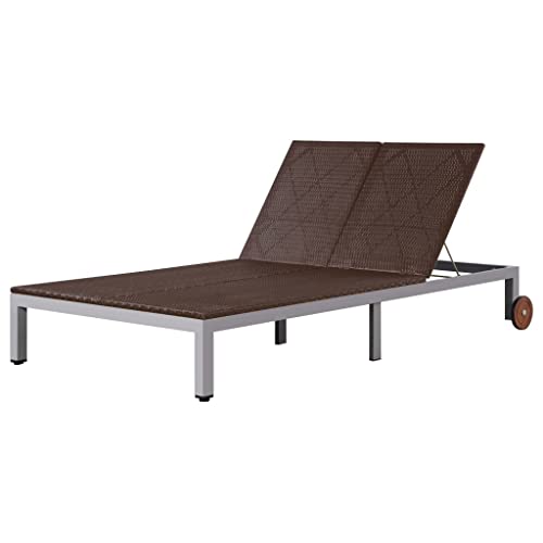 vidaXL Chaise Longue Double Résine Tressée Marron Bain de Soleil Patio Transat