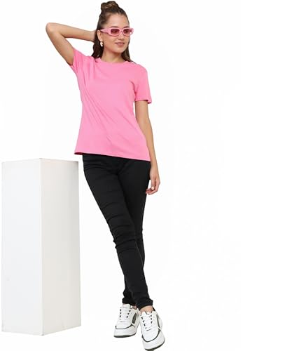 Image of Round Neck T-Shirt Top for Women | Combed Bio-Washed Ring Spun Cotton | Plain | Short Sleeves