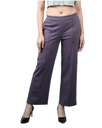 Image of Mlada Mid Waist Wide Leg Flared Pants Elastic Waist Band for Women Office Work Formal Wear Stretch Cotton Knit Flare Pants Utility Pockets Extra Flare Pants Trousers for Travel