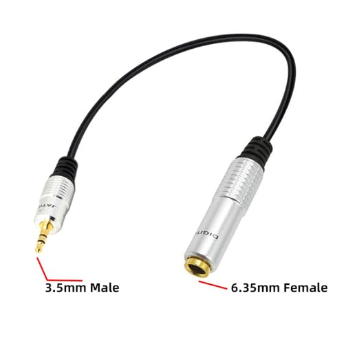 Adaptador de audio auxiliar 6.35mm hembra a 3.5mm macho 20cm miniatura 6