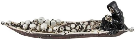 DWK Grim Reaper Skull Boat Decorative Incense Holder | Grim Reaper Decoration Large Incense Burner | Skull Decor Gothic Bookshelf | Reaper Figurines - 10L