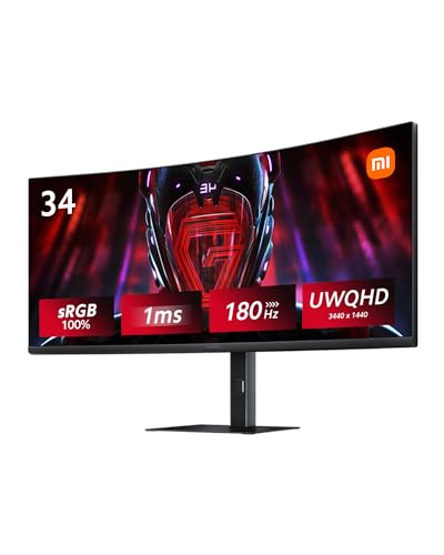 Xiaomi 曲面 ゲーミングモニター G34WQi 34インチ UWQHD超ワイドスクリーン モニター 180Hz 1ms 3440x1440 1500Rの湾曲率 sRGB100% FreeSync Premiumティアリング防止 テクノロジー認証