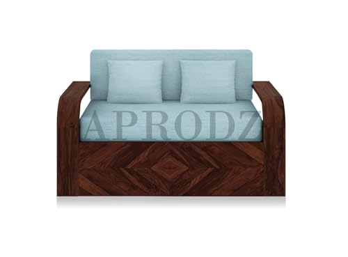 Image of APRODZ Solid Wood Sofa Cum Bed 2 Seater with Side Storage Velevt Fabric with Two Cushions Perfect Sofa Furniture for Home Living Office Room and Guests (Walnut Finish 75x51x30-Inch)