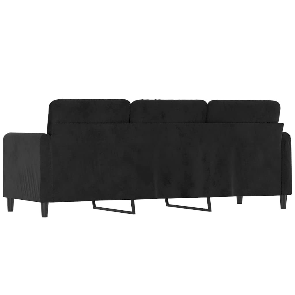 Sofa 3-osobowa, czarna, aksamitna, szerokość siedziska 180 cm, metalowy stelaż, meble tapicerowane, meble do salonu, kanapa z wygodnymi poduszkami piankowymi, nowoczesne wzornictwo do relaksu