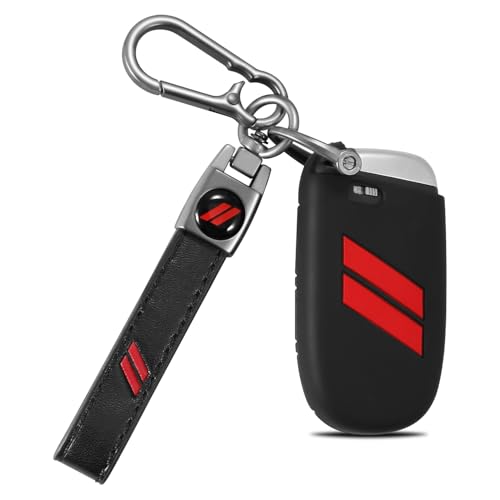 REMOCH for Dodge Key Fob Cover with Keychain for Dodge Charger Challenger Dart Durango Journey Replacement Remote Control 3 4 5 Buttons Key Fob Shell (Red 1 PC)