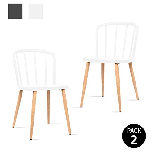 Mc Haus COLONNA - Pack 2 sillas comedor estilo nórdico color blanco, silla moderna salón diseño dormitorio cocina escritorio 44x53,5x75,5cm