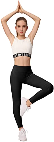 BHRIWRPY 4-Pack Menina Yoga Leggings Com 2 Bolsos-Calças de Treino Ativo para Crianças