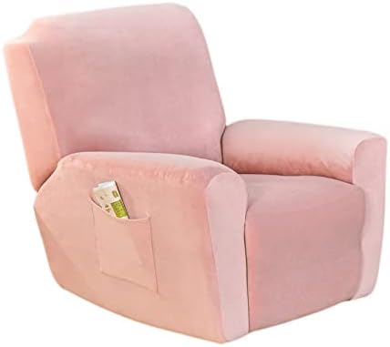 NILUOH Velvet Recliner Cover 4 Pieces Printed Lazy Boy Chair Covers Recliner Sofa Slipcover Anti-Slip Fitted Furniture Protector with Elastic Bottom (Velvet Pink)