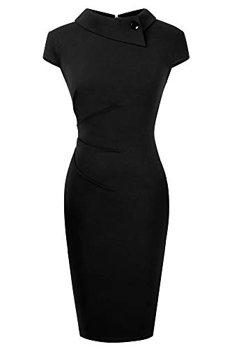 HOMEYEE B574 Vintage Revers Geplooide Bodycon Business Potloodjurk voor dames - Image 3