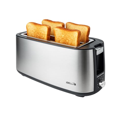 Image of iBELL Toaster CrustoF40 Auto Pop-up 4 Slice Bread Toaster with Removable Crumb Tray, Auto Shutoff, Defrost /Reheat /Cancel Button, 7 Levels Browning Controller, Led Light Indicator, 2 Year Warranty