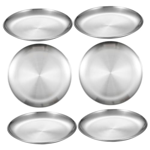 LABRIMP Stainless Steel Plates Set for Boys and Girls 10-inch Round Dinner Plates Versatile Sturdy for Camping Bbq Daily Use