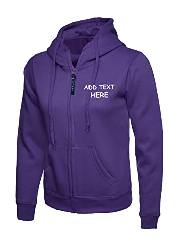 Personalised embroidered Ladies Hoodie Logo or text embroidery Unisex Olympic Classic Full Zip Hooded Sweatshirt workwear From XS to 3XL(L, PURPLE)