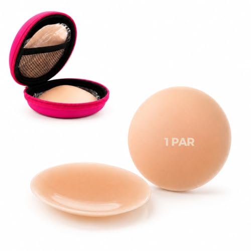 FastRay Pezoneras Adhesivas Invisibles de 8 cm para Ropa Ajustada, Bordes Que No se Marcan, Reutilizables, Hipoalergénicas y Resistentes al Sudor y al Agua, con Estuche (Champán, 1 Par)