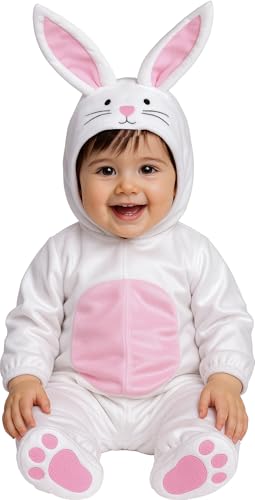 FIESTAS GUIRCA | Disfraz de Conejito Bebé (18-24/Meses) - Capucha, Mono y Pies - Disfraces de Animales para Carnaval, Halloween y Fiestas de Disfraces - Ideal para Bebés Unisex - Blanco y Rosa