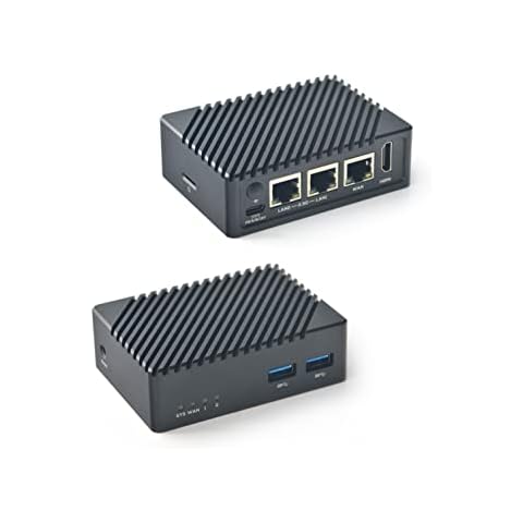 FriendlyElec Nanopi R5S Mini Router OpenWRT with Three Gbps Ethernet Ports LPDDR4X 4GB RAM Based in RK3568 Soc for IOT NAS Smart Home Gateway Support Linux Ubuntu (with CNC Metal Case) Cover