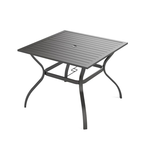 PHI-VILLA-37-Metal-Steel-Slat-Patio-Dining-Table-Square-Backyard-Bistro-Table-Outdoor-Furniture-Garden-Table-157-Umbrella-Hole-Black PHI VILLA 37 Metal Steel Slat Patio Dining Table Square Backyard Bistro Table Outdoor Furniture Garden Table 157 Umbrella Hole Black