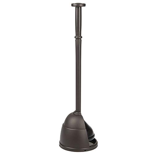 Mdesign Plastic Toilet Plunger With Storage Holder Cover Set, Compact Discreet Freestanding Caddy For Bathroom, Powder Room, Modern Design - Heavy Duty - Hyde Collection - 2 Pack, Bronze #TOP6