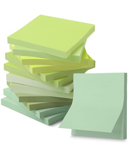 Mr. Pen- Sticky Notes, 3”x3”, 12 Pads, 600 Sheets, Shades of Green Sticky Notes 3x3, Stocky Notes for Bible Journaling